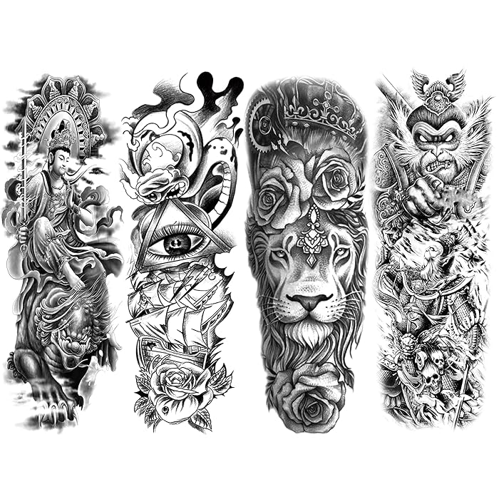Buy Oottati 4 Sheets Full Arm Leg Old School Temporary Tattoos, Flower