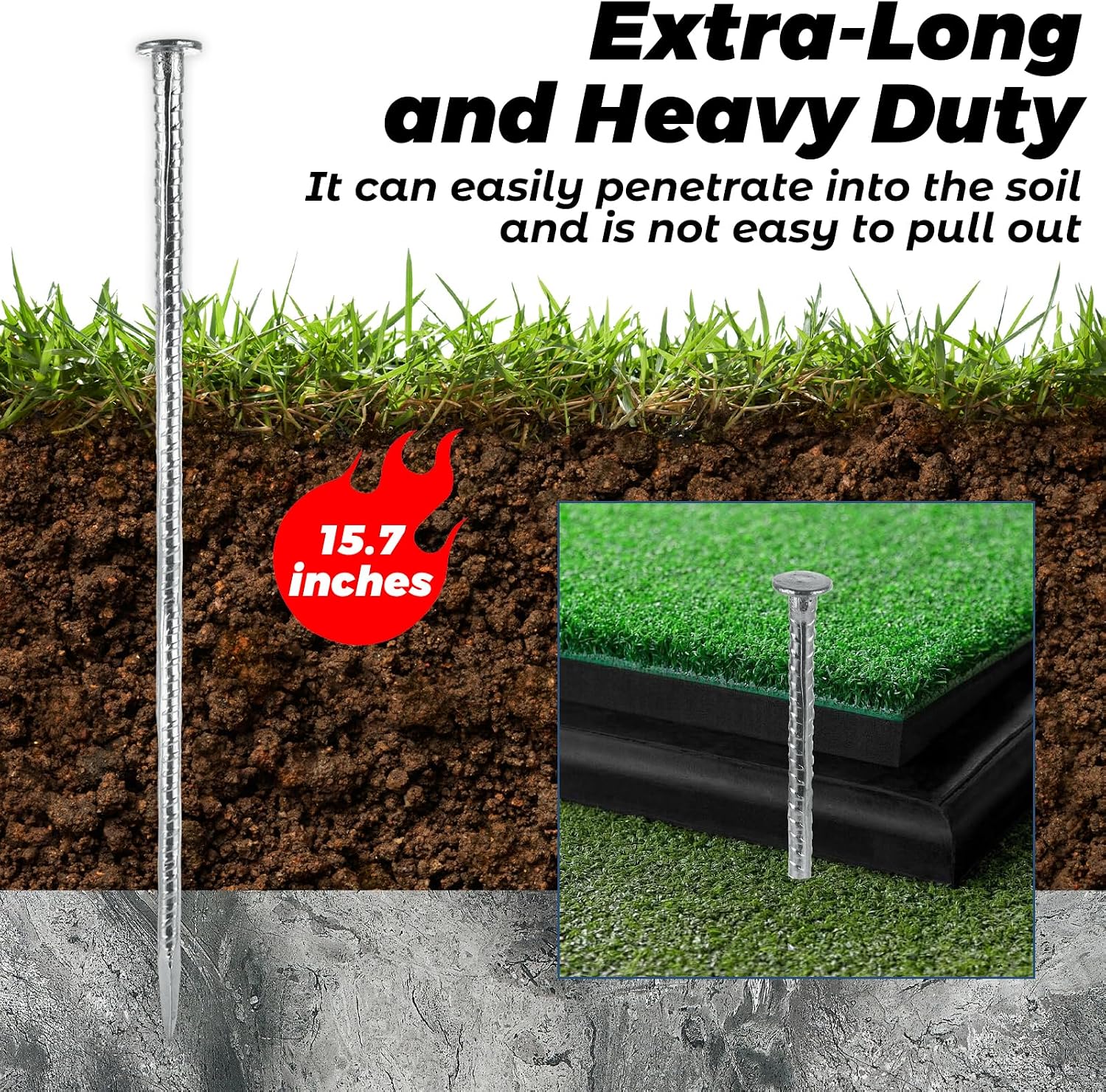 16PCS Landscape Stakes 15.8 inch Metal Stakes for Ground Heavy Duty Galvanized Landscape Stakes Metal Landscape Edging Spikes for Paver Edging, Artificial Turf, Weed Barrier, Tent, Carpentry