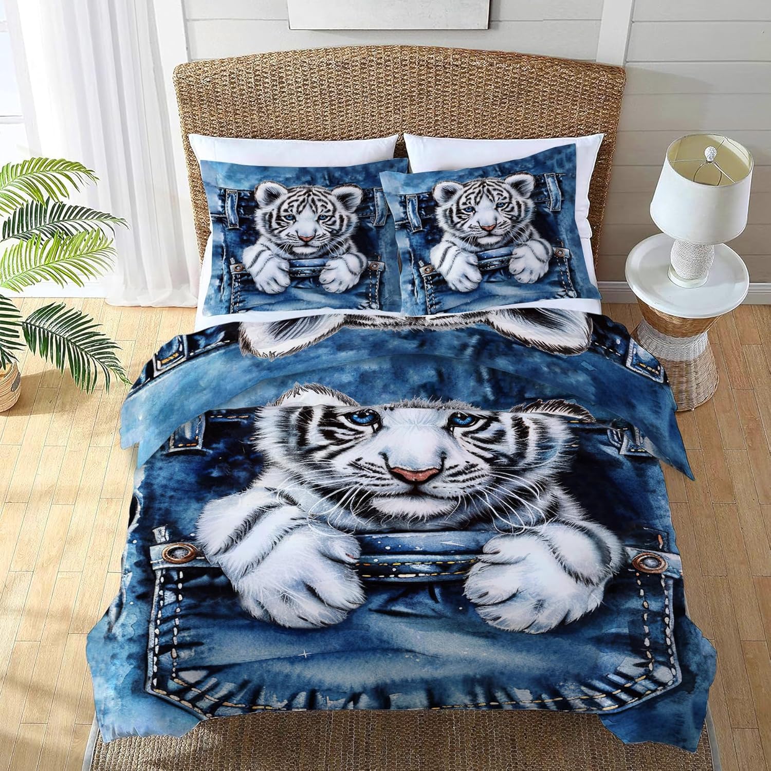Tiger Bedding Set 3 Pieces Full Twin King Queen Size Tiger Duvet Cover Set Comforter Cover Sets with 2 Pillowcases for Boys Girls Teens Men Women Twin