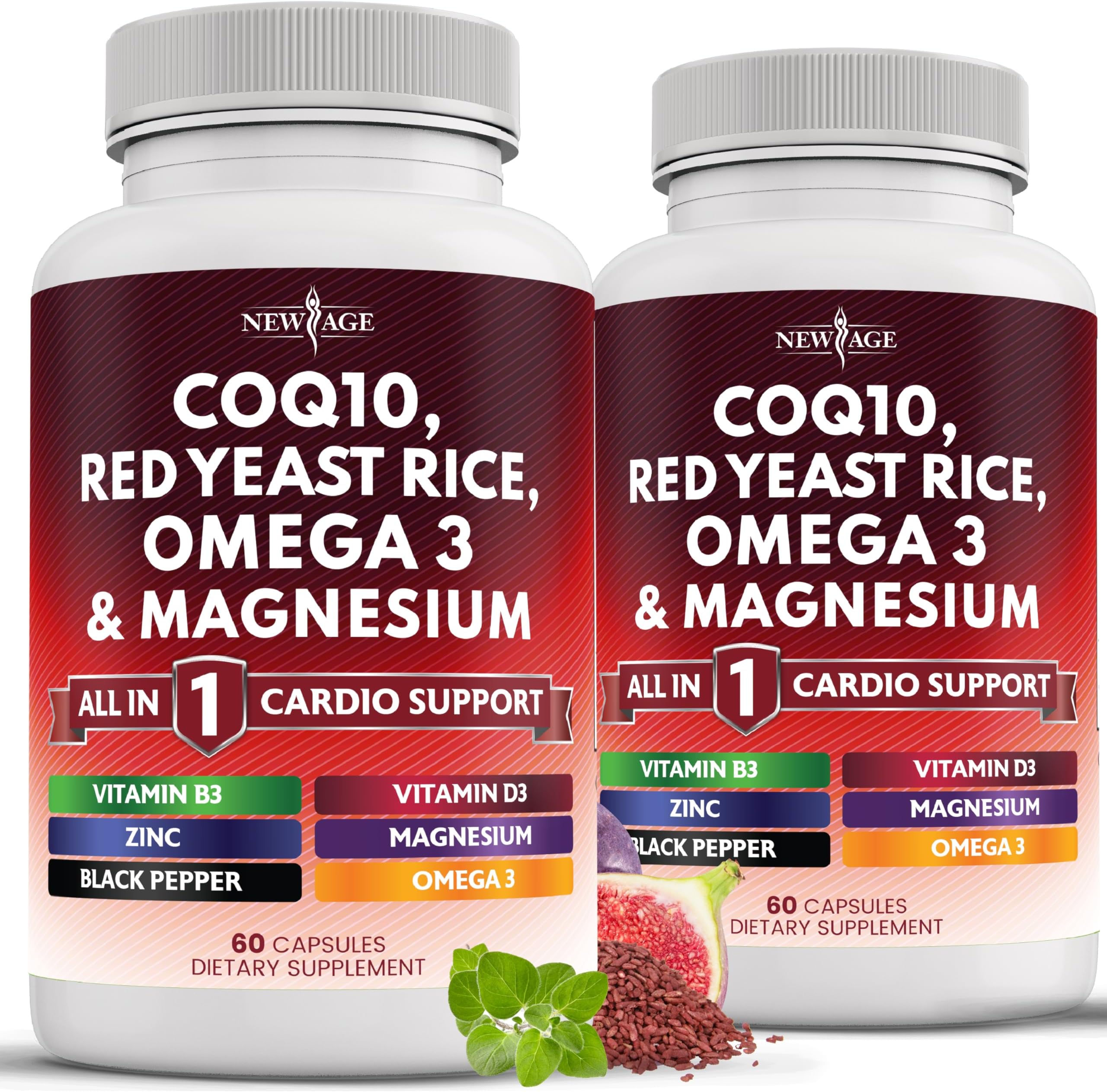 COQ10 200mg Red Yeast Rice 3000mg Omega 3-6-9 3000mg Magnesium Complex 500mg Zinc Vitamin K2 D3 - Vitamins for Women and Men with Vitamin B3, Coenzyme Q10-120 Count
