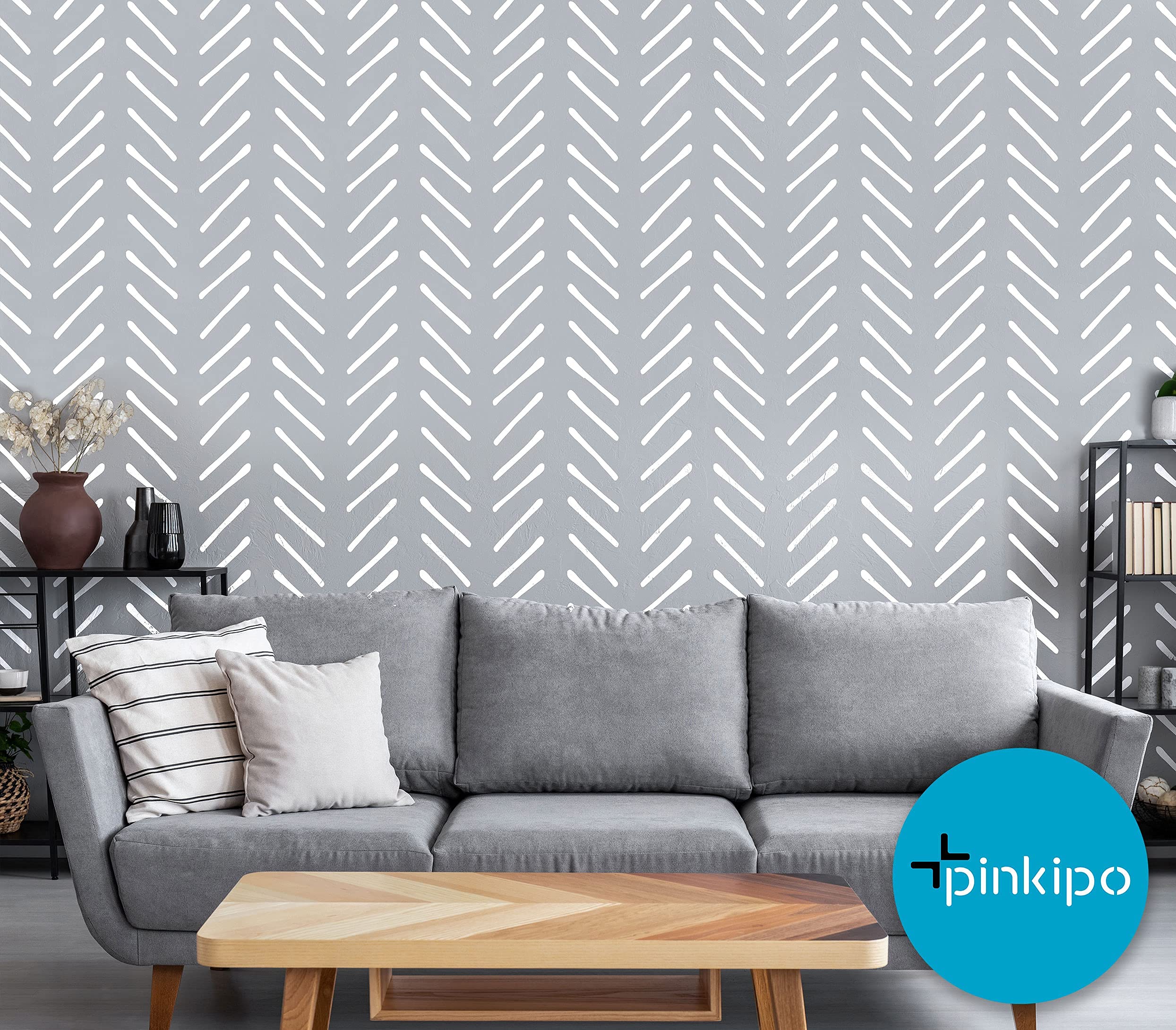 Buy PINKIPO® , HandDrawn Herringbone, (16"x40") XL Stencil, Large Wall