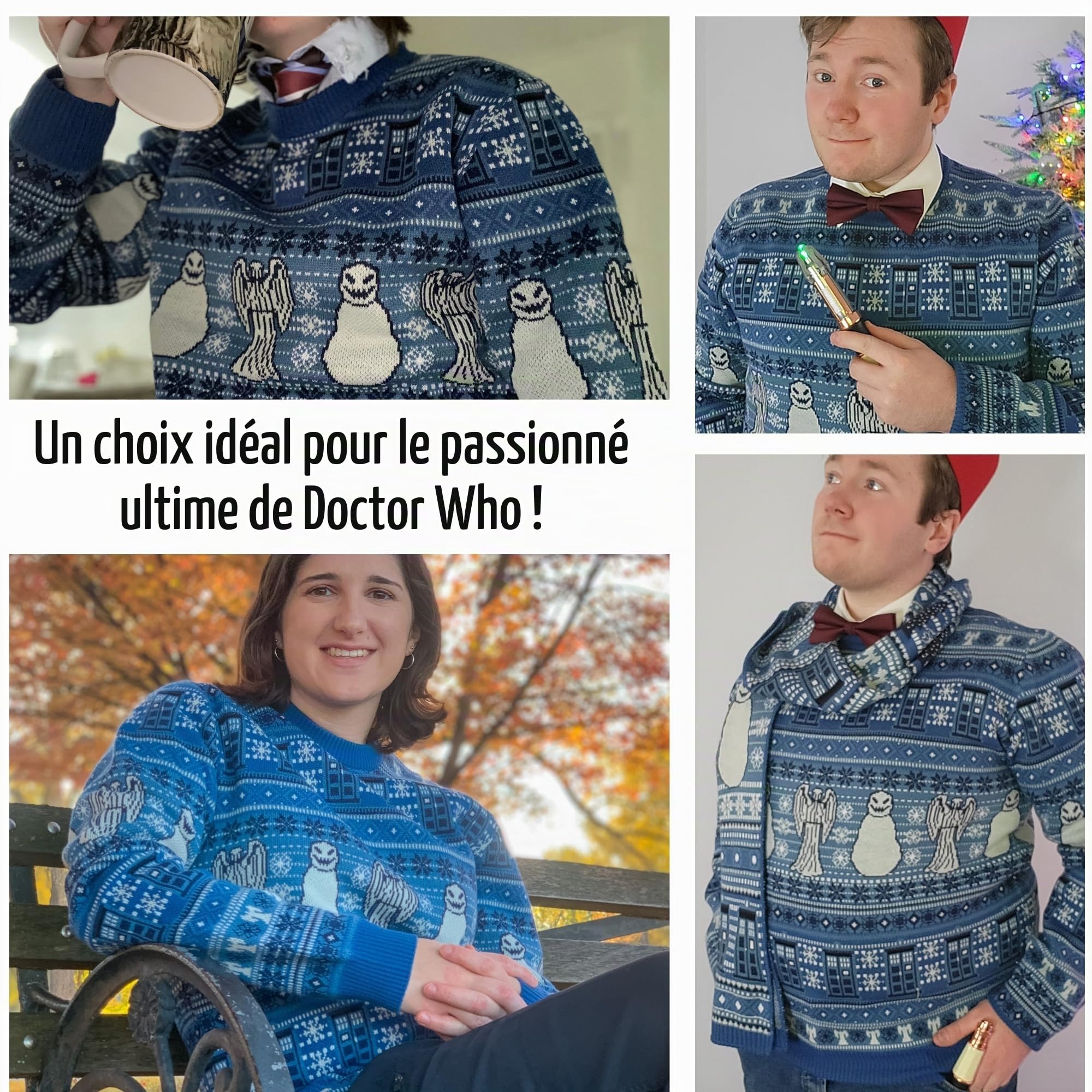 DOCTOR WHO Pull de Noël par LOVARZI - Pull Officiel BBC Festif | Pull Officiellement Sous Licence BBC, Acrylique Chaud et Confortable, Idéal comme Cadeau pour Fans