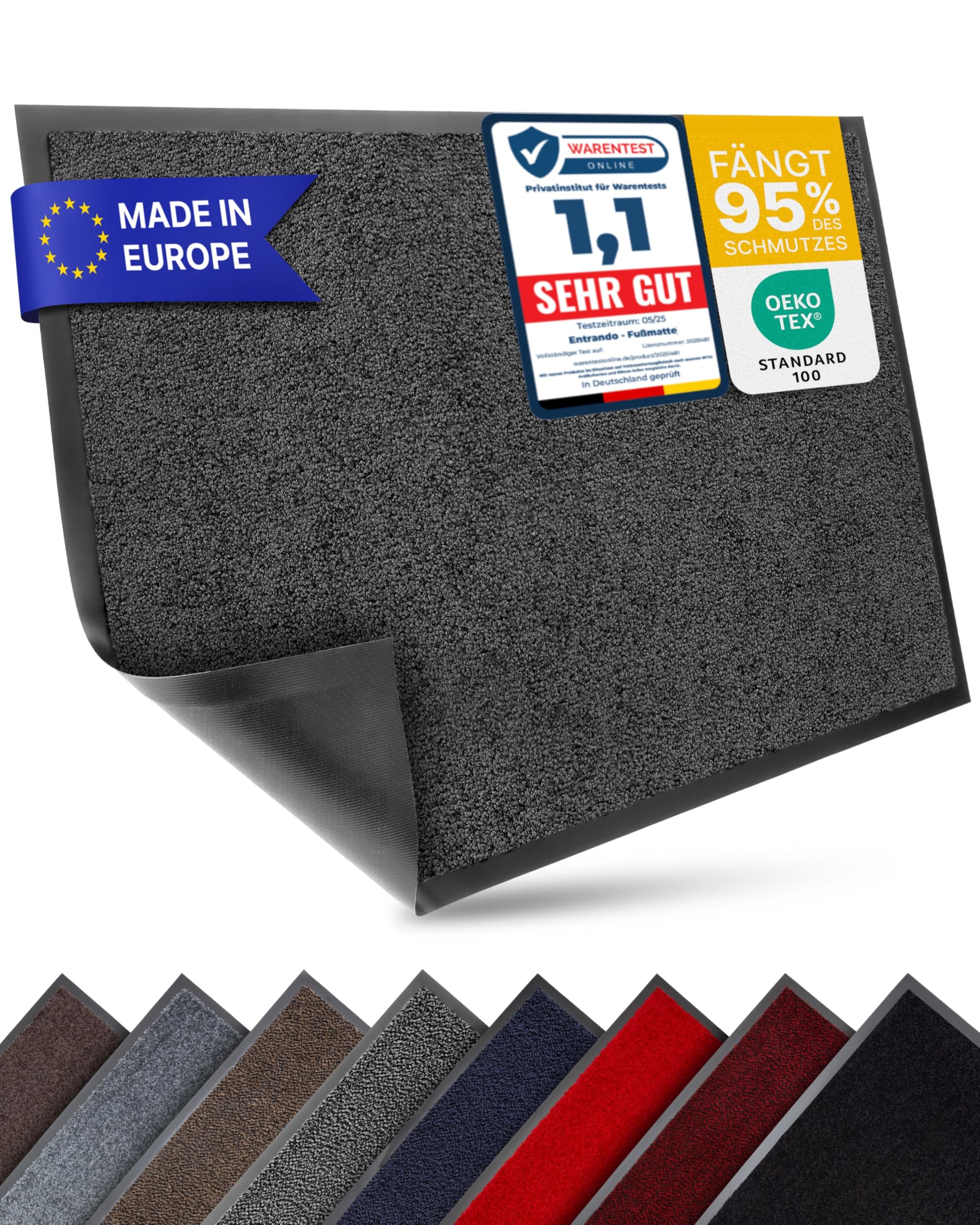 Entrando Felpudo Entrada XL 90x120 cm, Tono Oscuro versátil – Lavable y Antideslizante, Ideal para oficinas y consultas (Antracita)