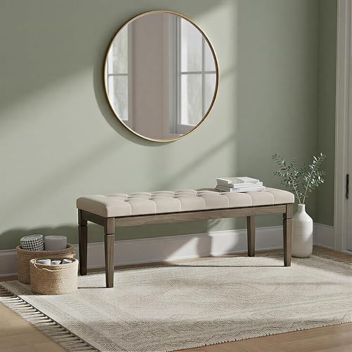 Miniatura 10 de SIMPLIHOME Waverly - Banco otomano copetudo, 48 pulgadas de ancho, otomano rectangular tapizado de cuero vegano en marrón envejecido, banco Marrón