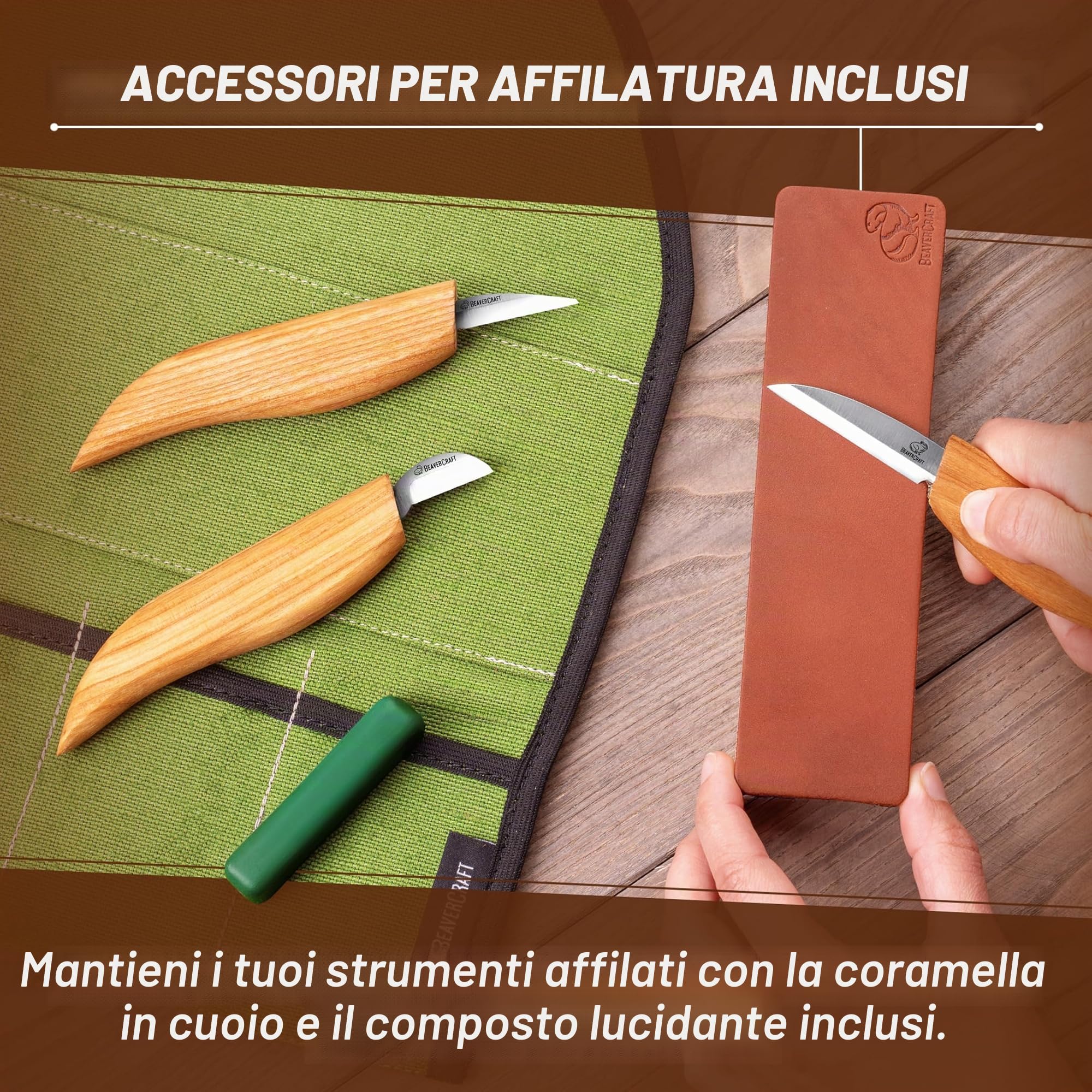 BeaverCraft S15 - Kit per intaglio del legno, set di strumenti per intaglio del legno, kit di coltelli da intaglio, set di coltelli da intaglio, per principianti