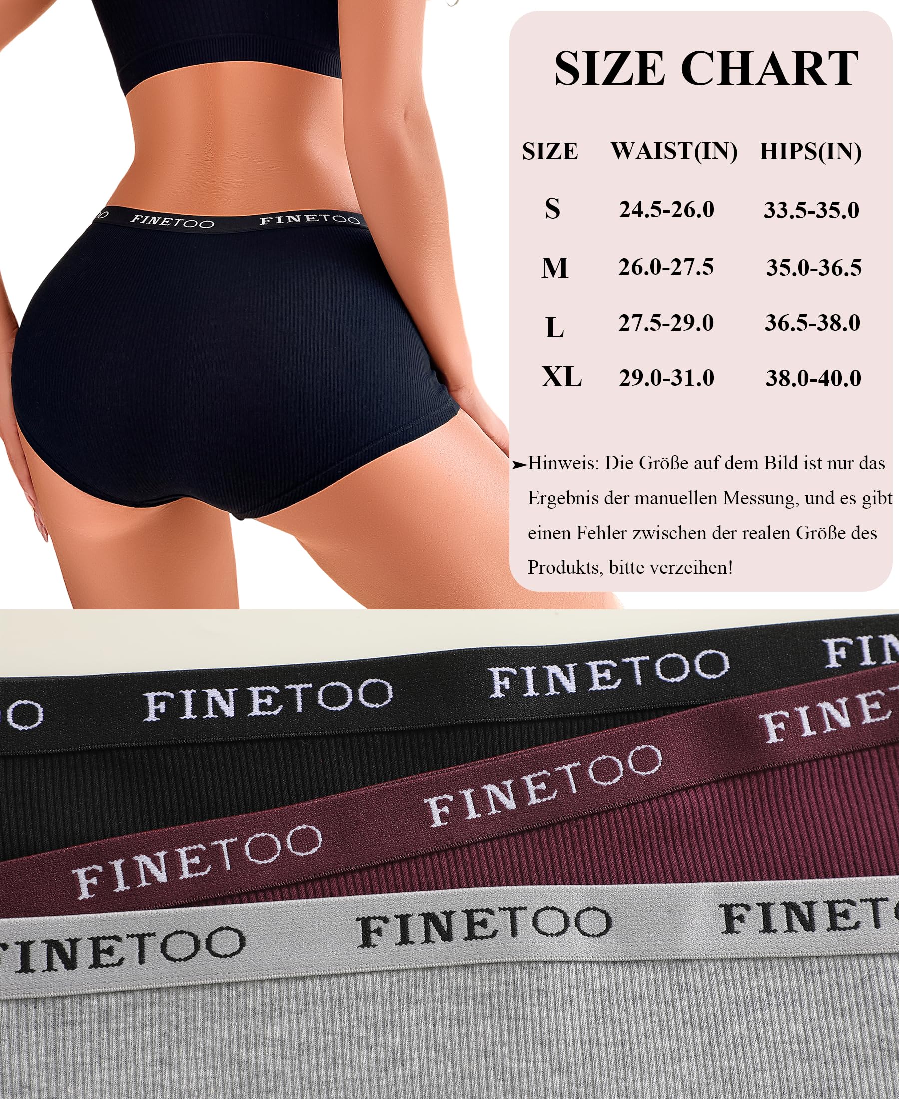 FINETOO Bokserki damskie, bawełna, bielizna damska, hipsterskie, miękkie majtki, 3 sztuki, S-XL, S