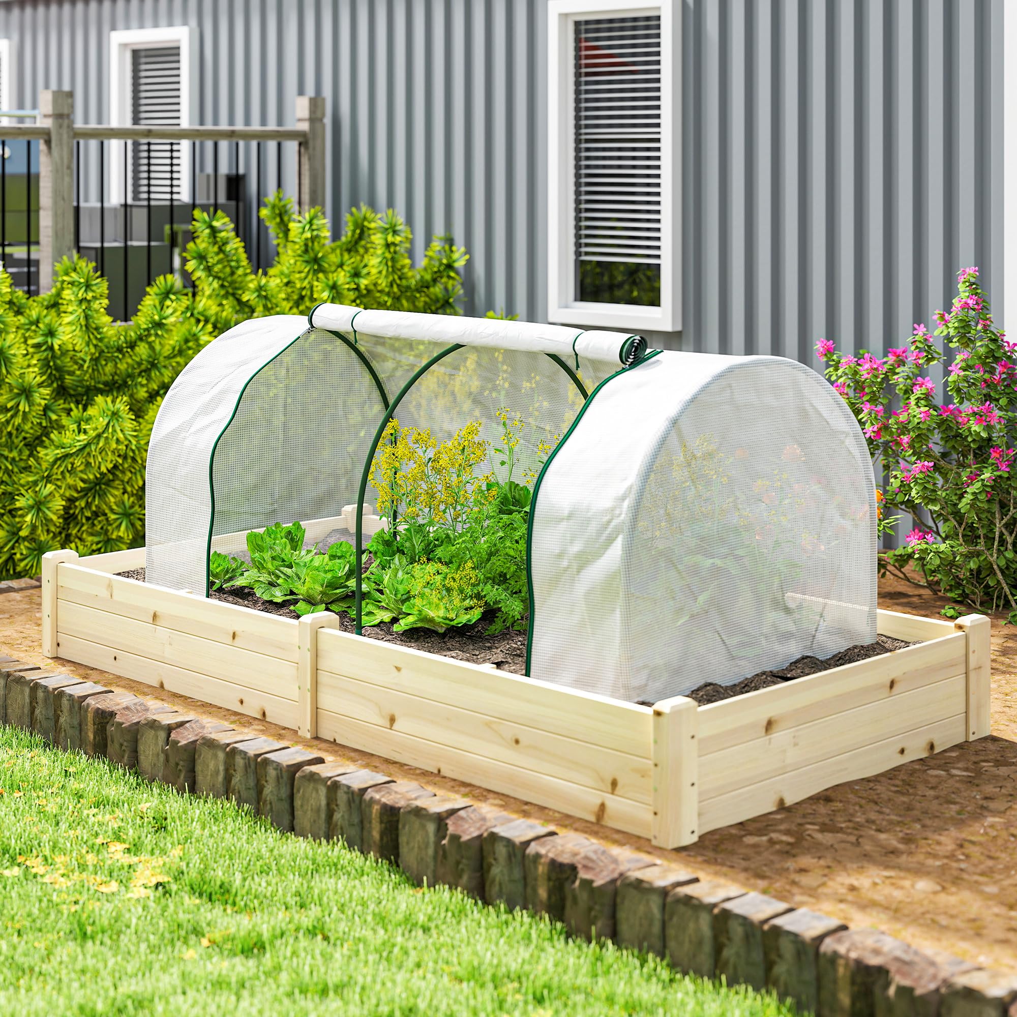 Outsunny Serra da Giardino 2x1x0.8 m con Finestre Avvolgibili Bianco | Serra per Orto, Struttura in Acciaio, Copertura PE, per Orto Verdure Fiori Frutta, Anti UV