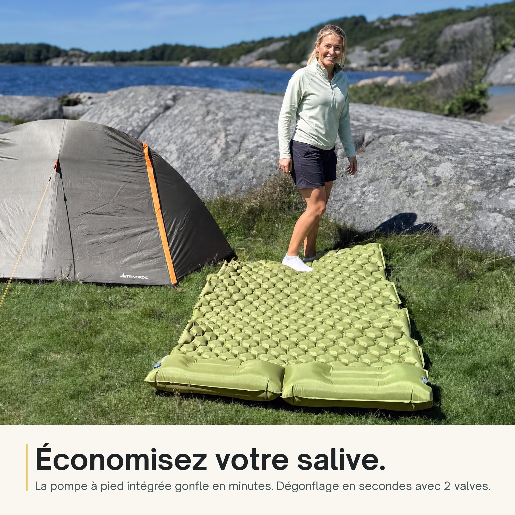 TRINORDIC Tapis Gonflable Double Léger – 2 Personnes avec Pompe à Pied