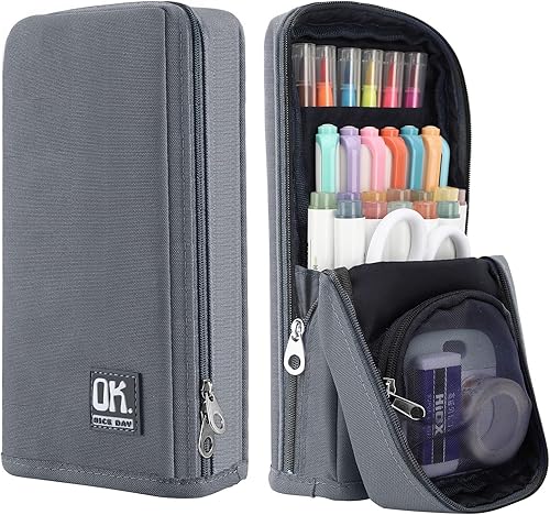 Housolution Estuche para lápices de pie de gran capacidad, bolsa para bolígrafos multicapa, organizador de papelería, bolsa de lápices de poliéster,