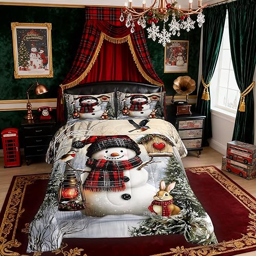 Miniatura 28 de Juego de edredón de Navidad para niños tamaño queen, ropa de cama festiva de dulces navideños, decoración de dormitorio/cabaña de Navidad para Multi