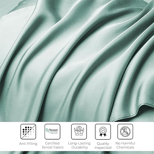 Miniatura 6 de LINENWALAS Sábana bajera ajustable tamaño King, 100% seda de eucalipto austriaco Tencel Lyocell mejor que el algodón egipcio, bolsillo profundo,