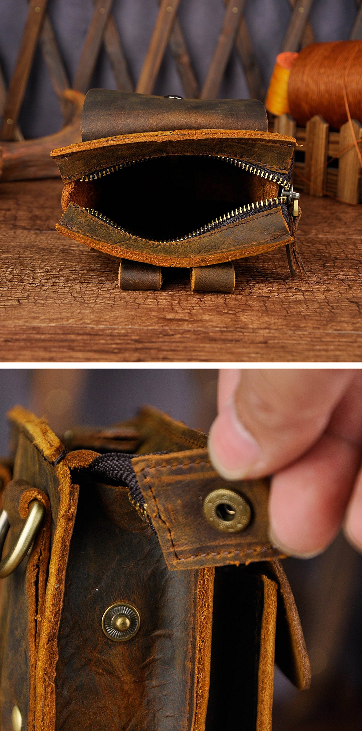 Le'aokuu Sacs en Cuir Véritable Hommes Taille Ceinture Messager Poche équitation Vélo Voyage Sac à bandoulière (021 A Marron)