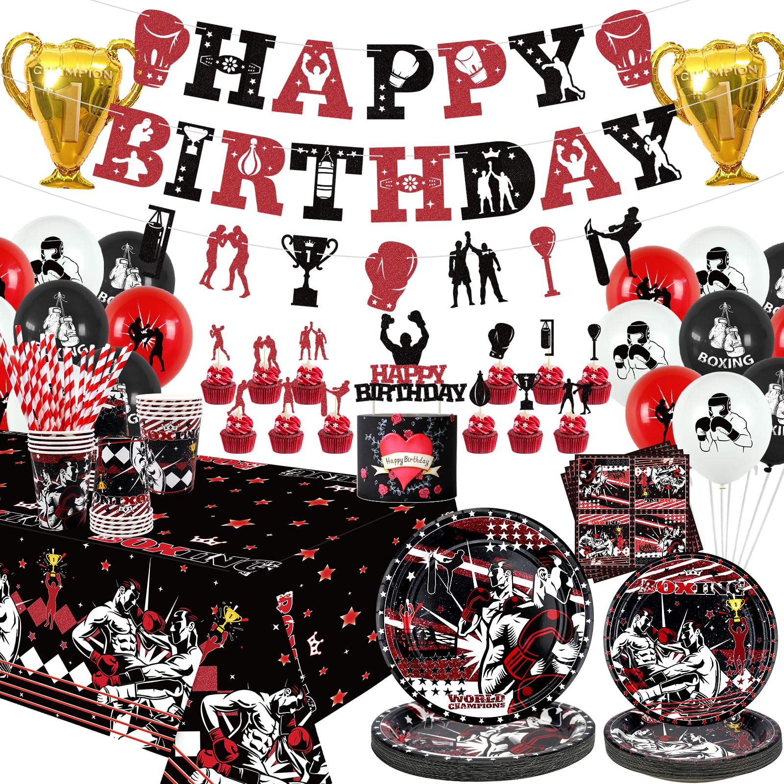 Cheerevello boxe decorazioni per feste di compleanno tema parta di boxe Banner di buon compleanno per ragazzi uomini Boxer fornure per feste di compleanno  15