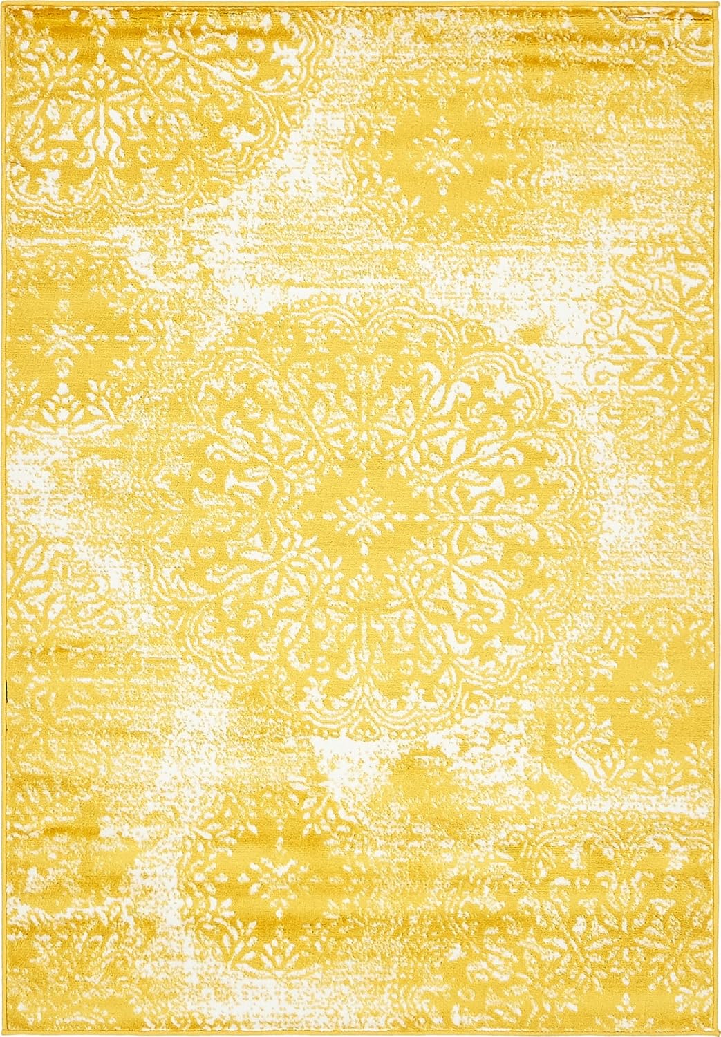 Yellow and Ivory Synthetic Low Pile Bohemian Area Rug