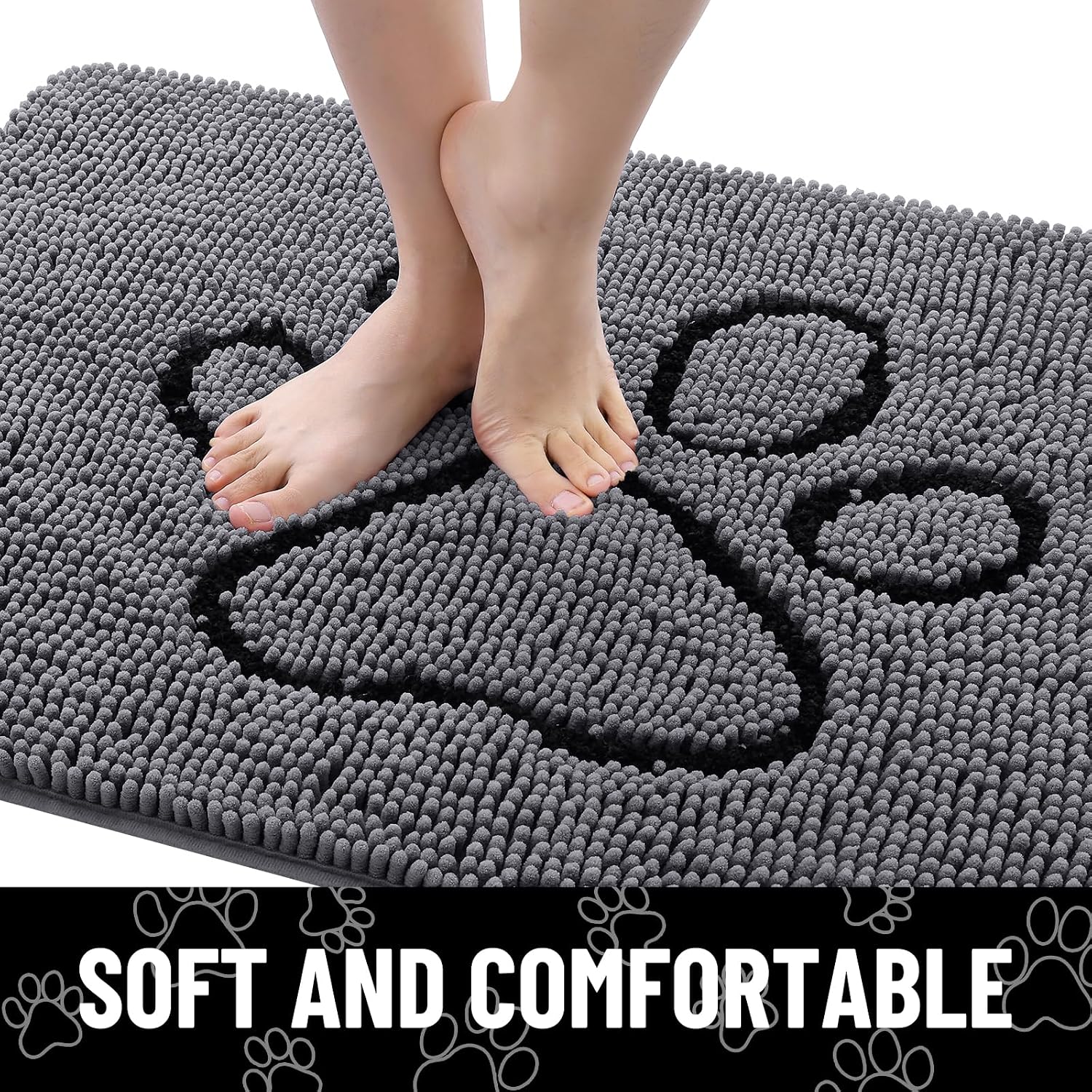  Dog Door Mat for Muddy Paws, Absorbent Non Slip Dirt Trapper, 30x20 | Dark Grey and Black, Quick Dry Washable Chenille Mat for Mud Dogs, Entry Rug for Indoor and Outdoor thumbnail