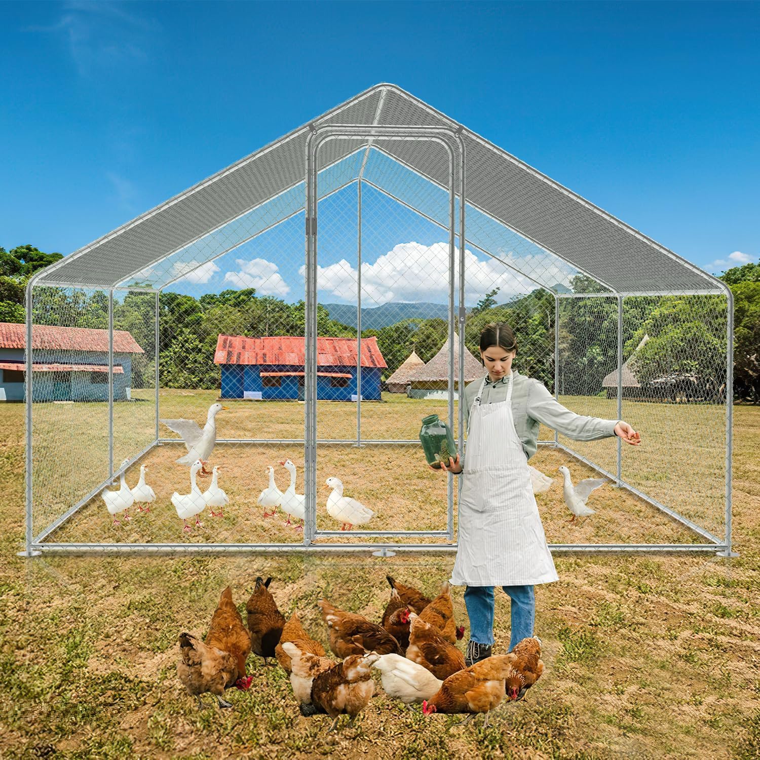 Daromigo Chicken Coop Outdoor Enclosure 3 x 3 x 2 m with Safety Lock