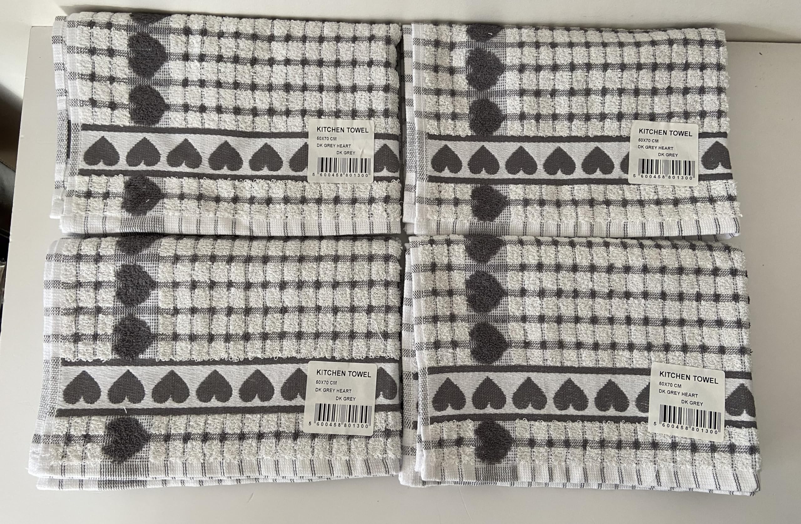 Riggs Grey/White 100% Cotton Three Pack Kitchen Hand Tea Towels In & 50Cm X 70Cm