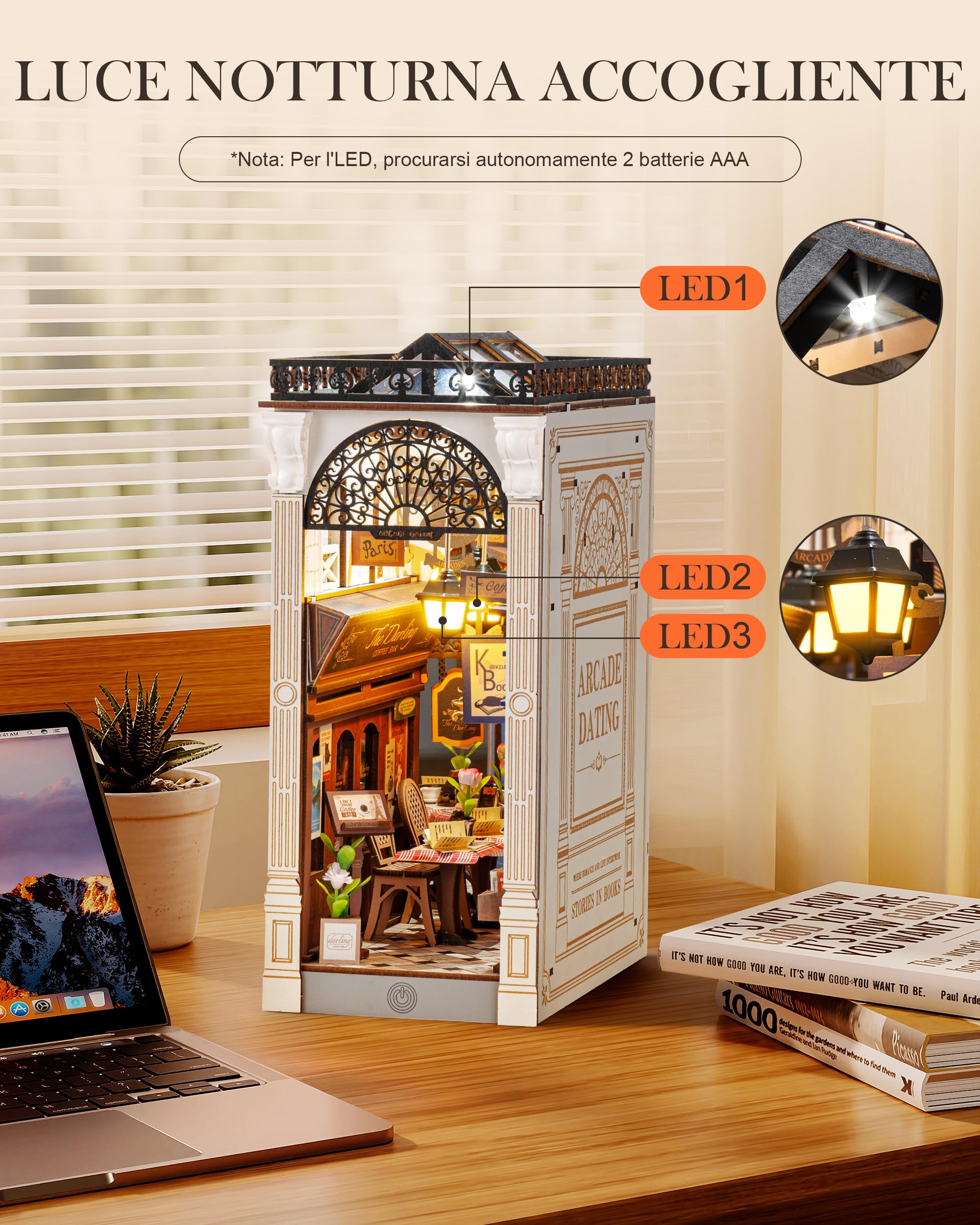 Rolife Book Nook Kit Miniature da Costruire DIY Booknook Arcade Dating 3d Puzzle Legno con Luci Decorazione Libreria Casa Modellismo da Costruire Adulti Diorama Modellismo