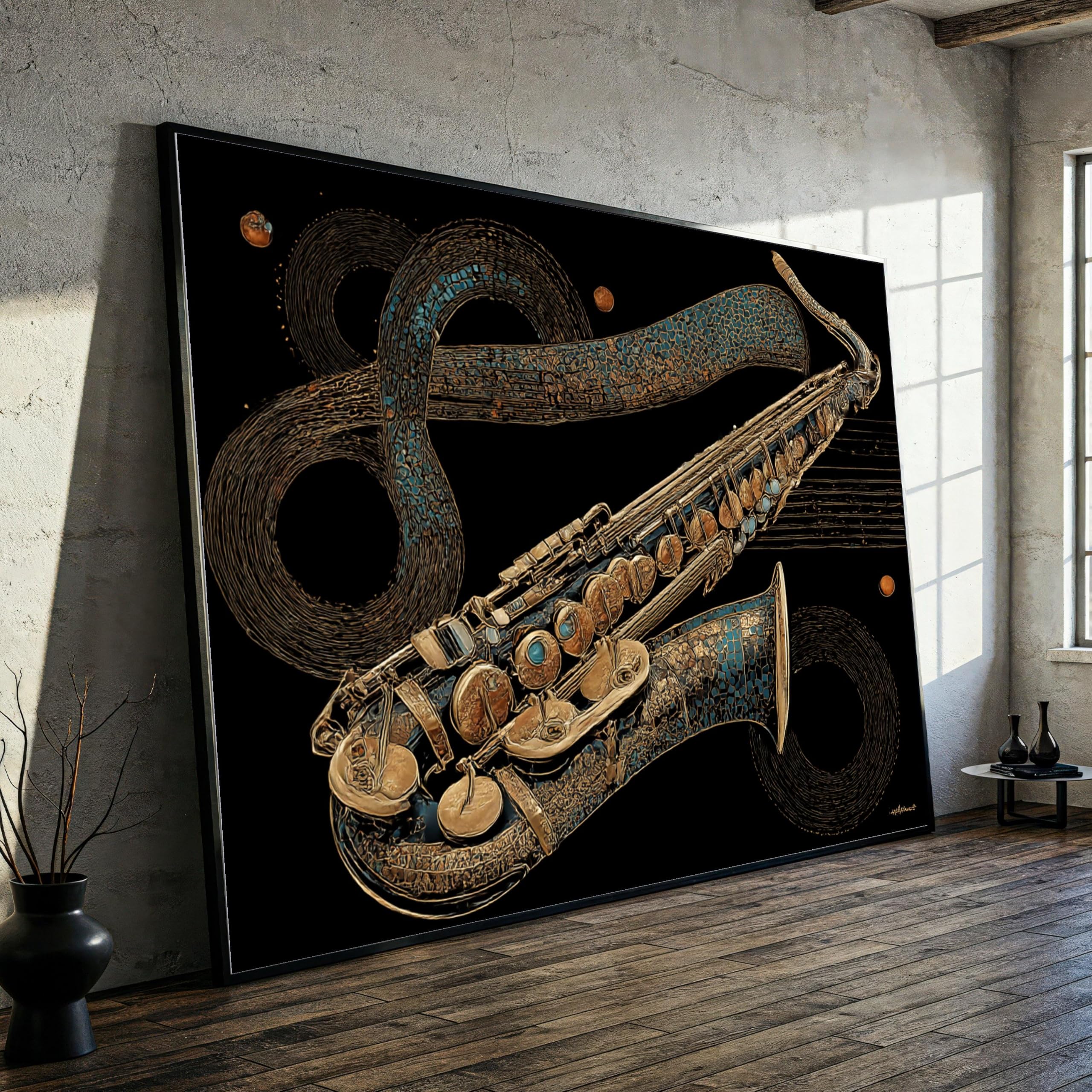 Yusuzhu Frameless Vintage Saxophone Canvas, Abstract Musical Instrument Wall Art, Jazz Music Decor, Modern Art Print On Canvas Painting(30X40cm/Frameless)