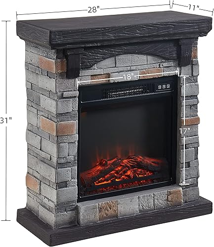 Miniatura 6 de Edwin's Choice Chimenea eléctrica con chimenea, chimenea de piedra sintética de 28 pulgadas de ancho, chimenea independiente, efecto de llama