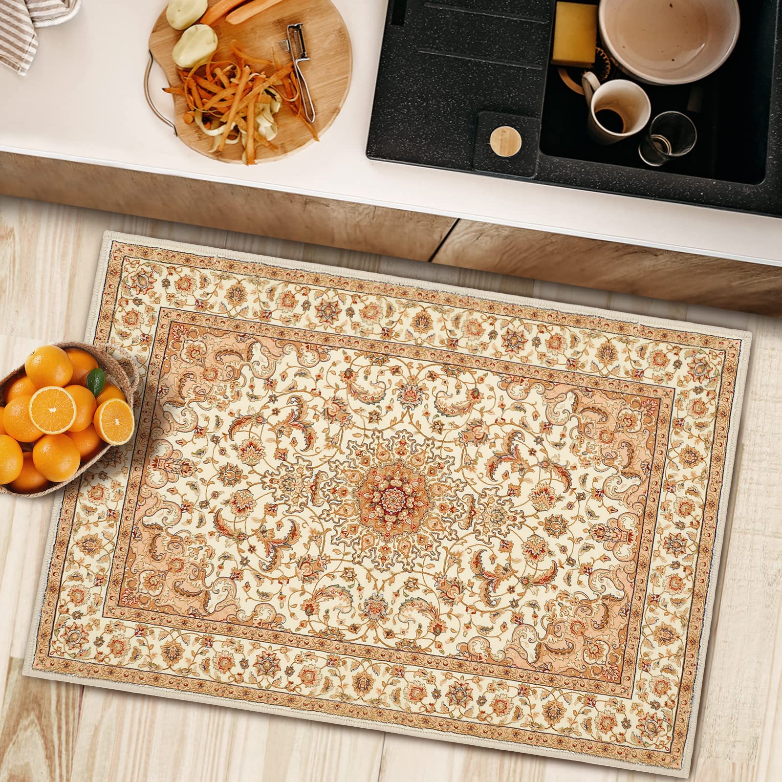 COMSLE Petit tapis bohème lavable en machine pour entrée, fausse laine, tapis antidérapant pour chambre à coucher, cuisine, salon