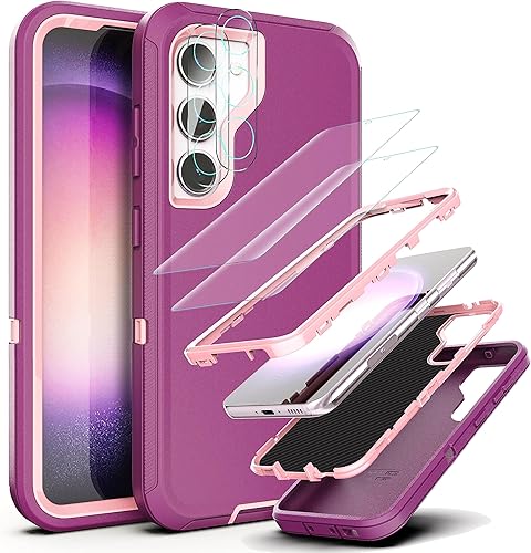 YmxhcY - Funda diseñada para Galaxy S23 con película de TPU flexible autorreparable (paquete de 2) y película protectora de lente 2 paquetes, funda