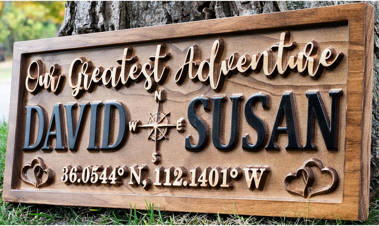 Personalized Wedding Compass Gift for Couple | Bridal Shower Gift Destination Wedding Name Sign Coordinates Engagement Gift Wood Anniversary
