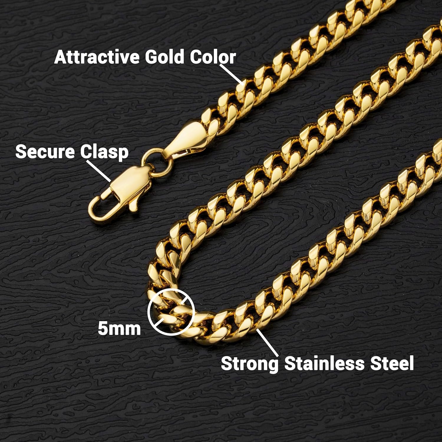 Gold Chain for Men, Mens 5mm/6mm Gold Plated Stainless Steel Cuban Link Chain Necklace, 18-26 Inches - Image 2