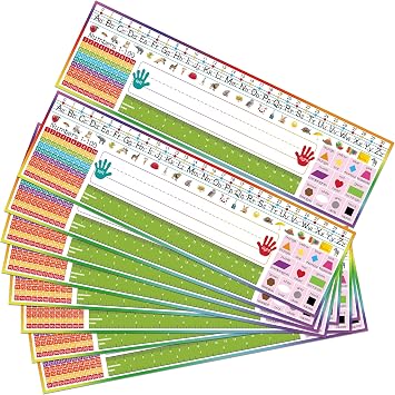 32 PCS Name Tags for Classroom Multipurpose Manuscript Nameplate for Desks with Alphabet Numbers Ruler and Shapes for Kid from Pre Kindergarten to Primary School