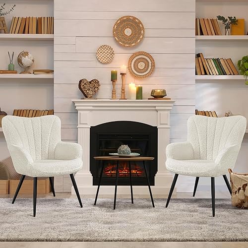 Miniatura 75 de Yaheetech Silla decorativa, sillón moderno y elegante, silla de tocador de tela de lino con patas de metal y respaldo alto para sala de estar,