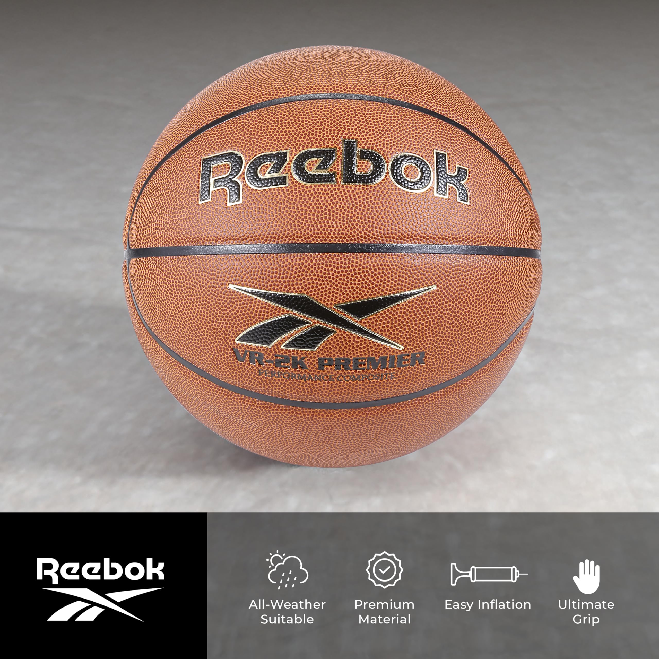 Reebok - VR-2K Premier Brown Composite Basketball, Durable for Outdoor Game