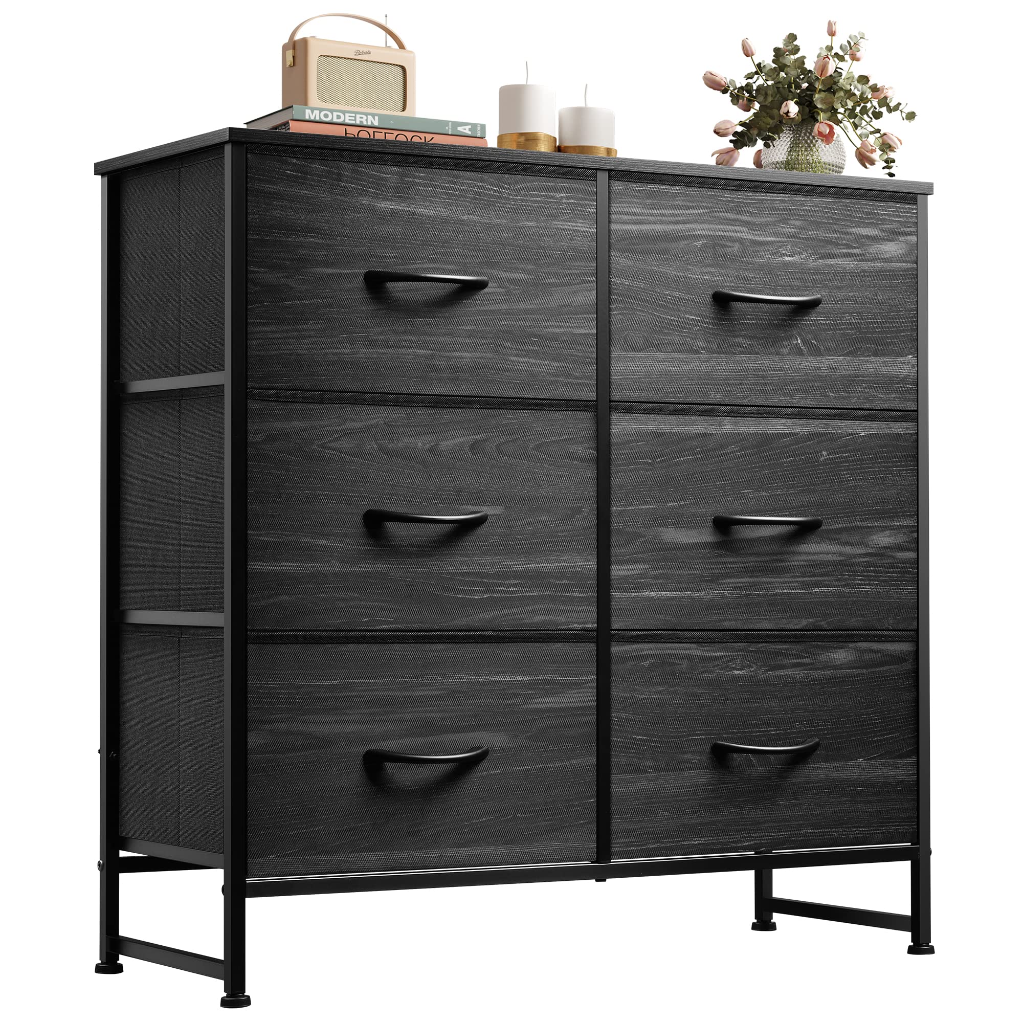 WLIVE Fabric Dresser for Bedroom, 6 Drawer Double Dresser, Storage