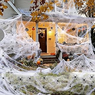 Halloween Spider Web Decoration,300/500g Cobwebs Halloween Decorations with 50/100pcs Small Spiders Web Stretchable Cobweb...