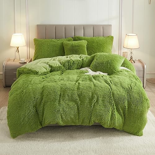 Miniatura 1 de Uhamho Juego de funda de edredón de terciopelo de pelo sintético esponjoso con funda de almohada, ultra suave, cálido y duradero (individual, rosa