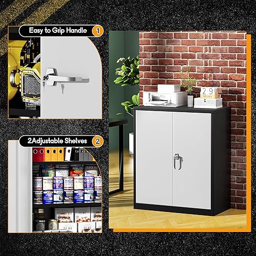 Miniatura 4 de Greenvelly Armario de almacenamiento de metal, gabinete de almacenamiento con cerradura de 36 pulgadas con puertas y estantes ajustables, gabinete