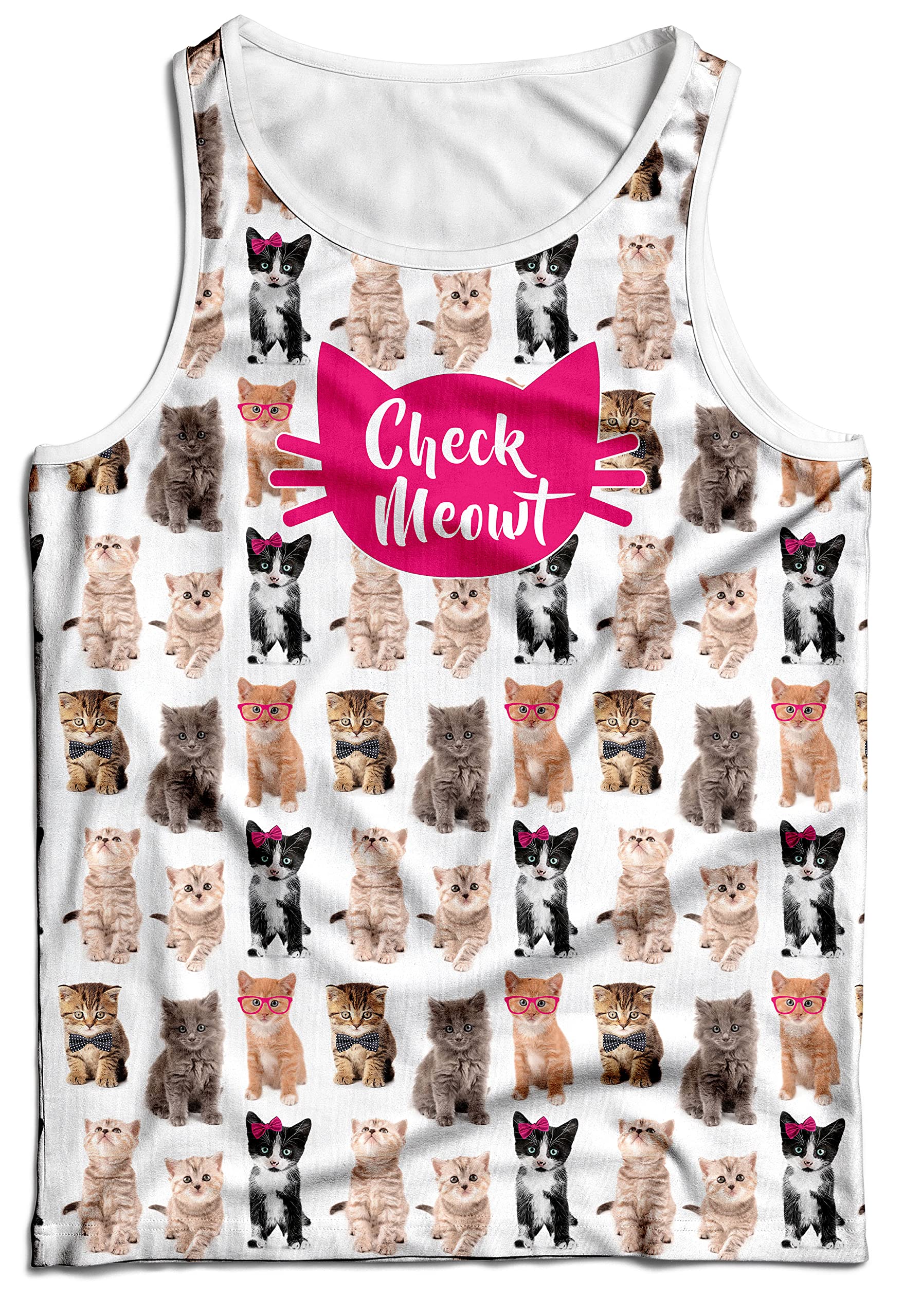 BRIEF INSANITYUnisex Tank Top - Cats & Dogs Pets Themed Comfy, Ultra-Soft, Short Sleeve Tank Top (S-XXL), Check Meowt - Tank Top, M