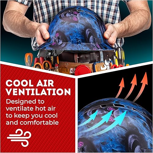 Miniatura 6 de ACERPAL Casco de construcción OSHA de ala completa ventiladodiseño de calavera con acabado mate con suspensión de 6 puntos