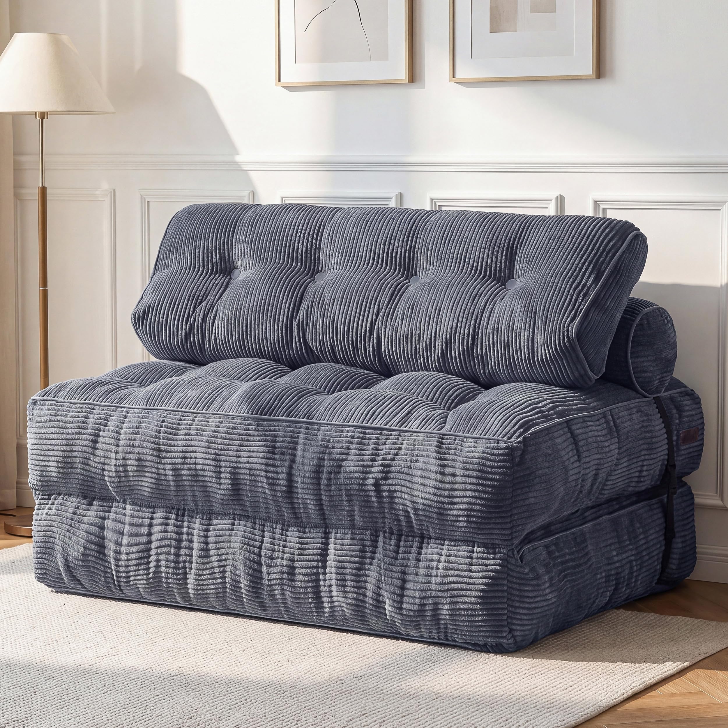 MAXYOYO Folding Sofa Bed, Foldable Floor Chair Bed with Pillow and Back Support, Dark Grey
