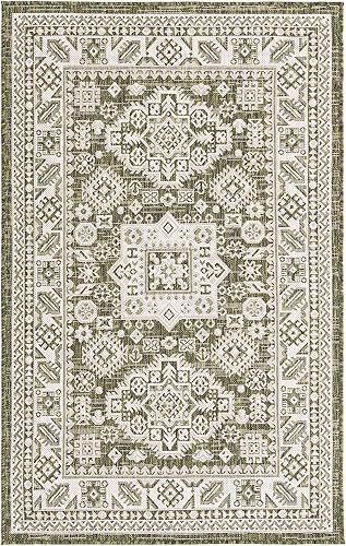 Miniatura 523 de Rugs.com Outdoor Aztec Collection Alfombra – 4 x 6 pies alfombra de tejido plano gris carbón perfecta para salas de estar, grandes comedores, planos