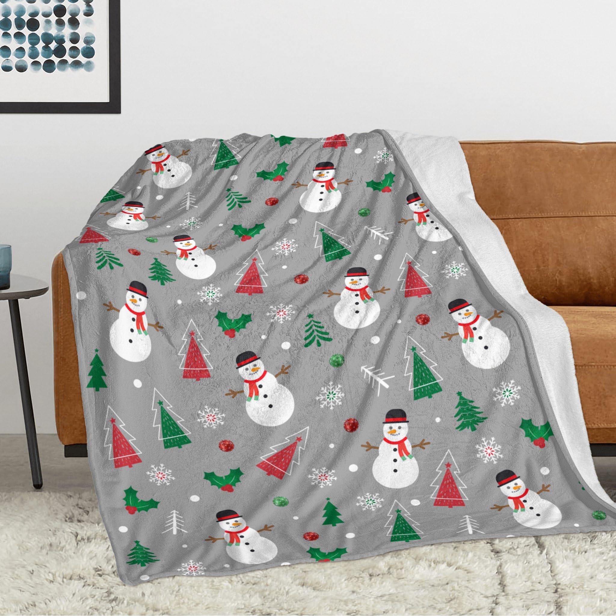 Abaysto Christmas Snowman Throw Blanket Grey Christmas Fleece Blanket Soft, Plush, Warm Winter Cabin Throw - Image 3