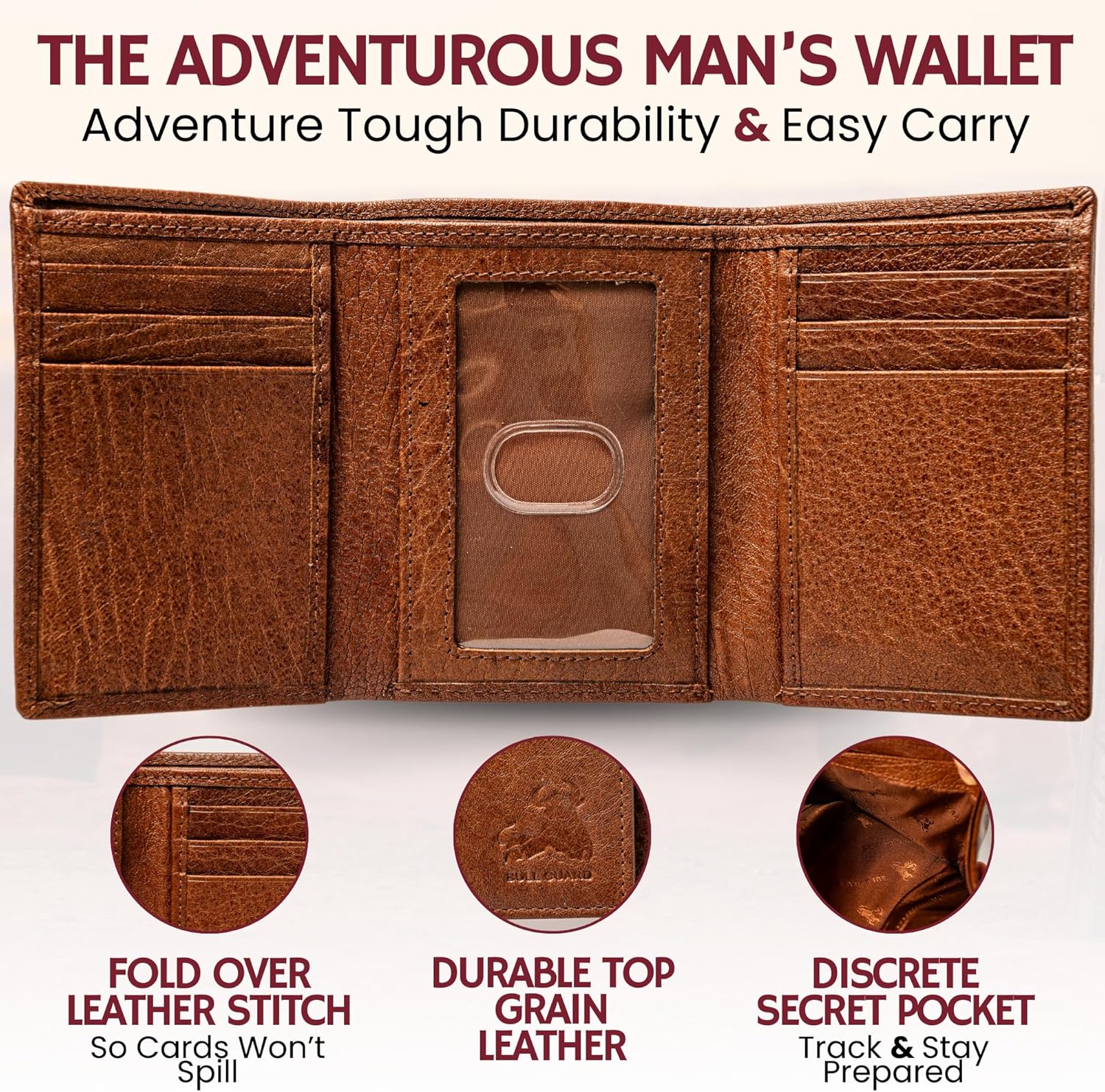 BULL GUARD Leather Trifold Wallets For Men with ID and RFID Blocking Great For Work, Sports, Outdoors - Image 5