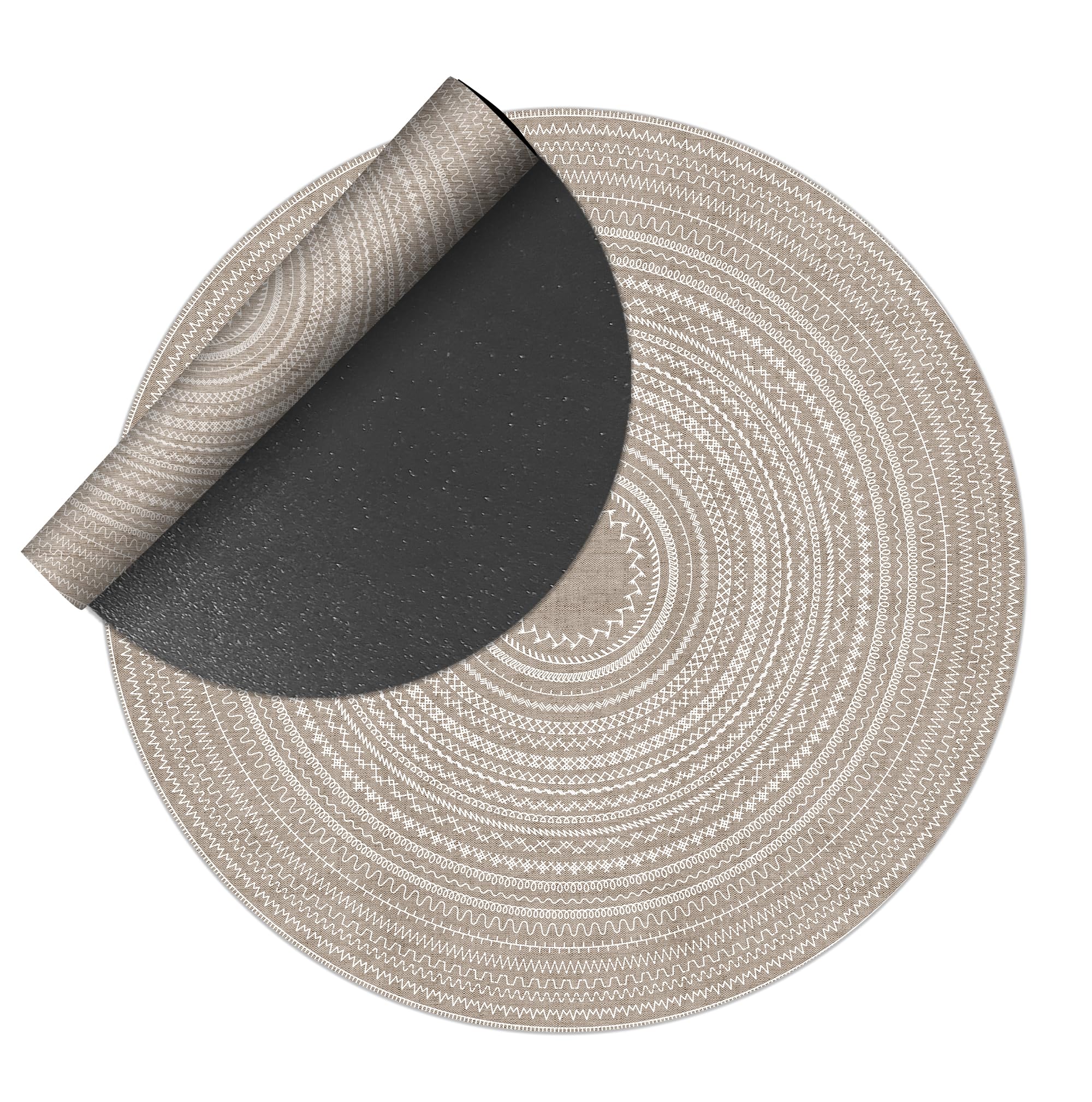 VINILIKO Design | Alfombra Vinílica Redonda Lisa Impresa - Kamal Beige [Diam] 100 cm - Interior y Exterior, Antideslizante, Impermeable, Lavable - Varios Tamaños - Alfombra Vinilo Salón, Terraza