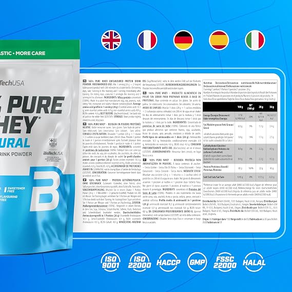 BioTechUSA 100% Pure Whey | Protein Powder with BCAA and Glutamine | Gluten-Free, Palm Oil Free | 21g Protein per Serving, 400 g, Unflavoured