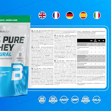 BioTechUSA 100% Pure Whey | Protein Powder with BCAA and Glutamine | Gluten-Free, Palm Oil Free | 21g Protein per Serving, 400 g, Unflavoured