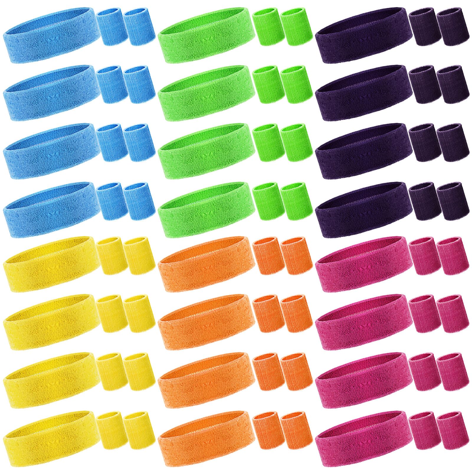 Xuniea 24 Sets 80er Jahre Neon Stirnbänder Schweißband Set, enthalten 24 Stirnbänder und 48 Sport Schweißbänder Bulk für Damen Mann 80er Jahre Party Gym Sport Aktivitäten