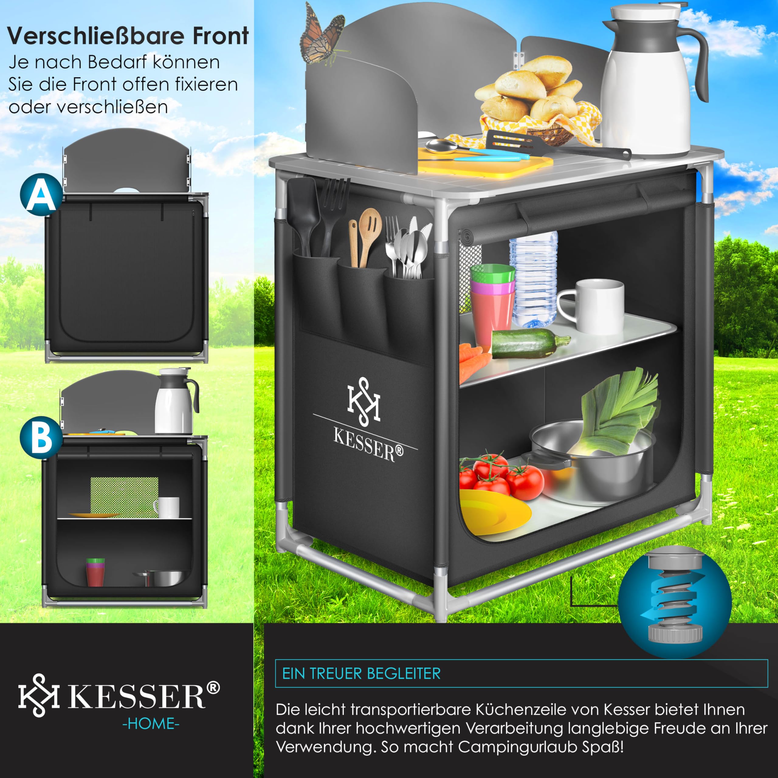 KESSER® Armoire de Camping, Cuisine de Camping avec Structure en Aluminium, Sac de Transport fourni, Armoire de Cuisine pour Camping, Meuble de Camping, Plein air