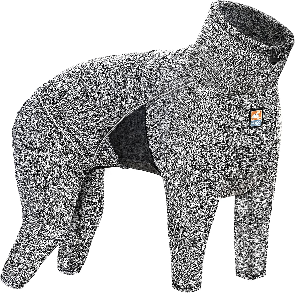 Camiseta interior Kurgo Stowe, negro jaspeado, grande | Onsie Body para perros, capa para clima frío, elástico transpirable, ajuste cómodo, ribete reflectante, reduce la ansiedad, contiene desprendimiento