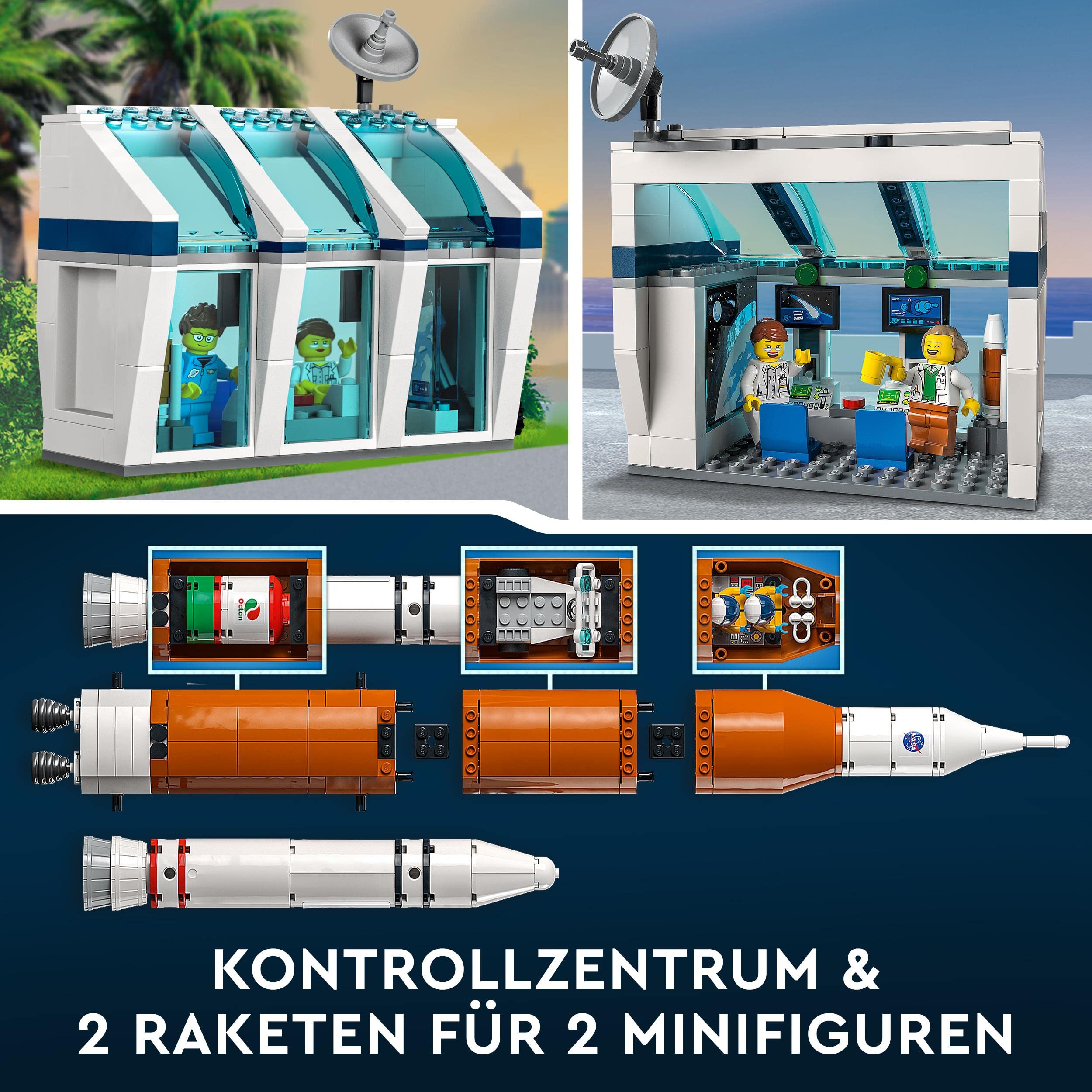 LEGO 60351 City Raumfahrtzentrum Weltraum-Spielzeug NASA Serie mit 7 Astronauten-Minifiguren und Einer Rakete, ab 7 Jahre