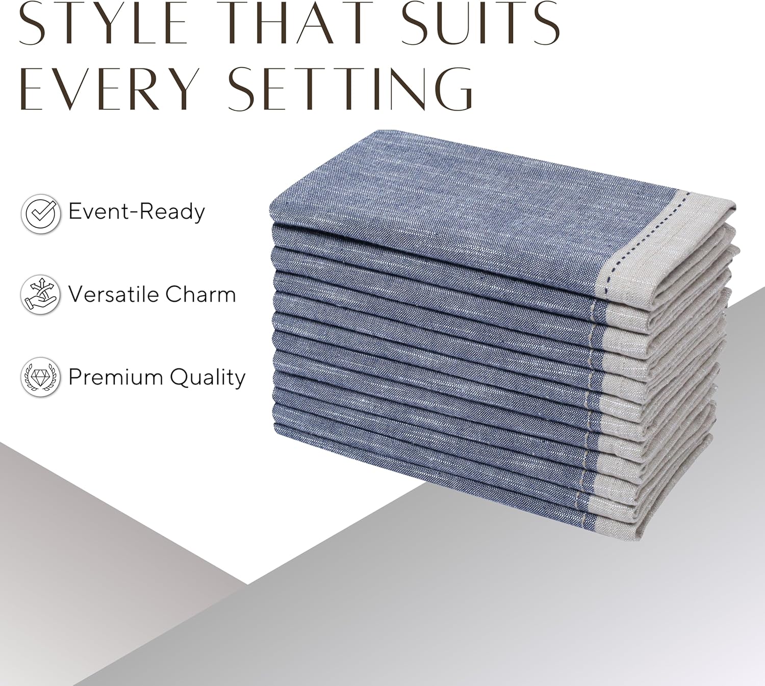 Palisa Cotton Cloth Dinner Napkins Set of 12 Contrast Boarder Napkin for Dinning Table Linen Decor Everyday Party Use Wedding Reception Farmhouse 18x18 Inch – Denim Blue