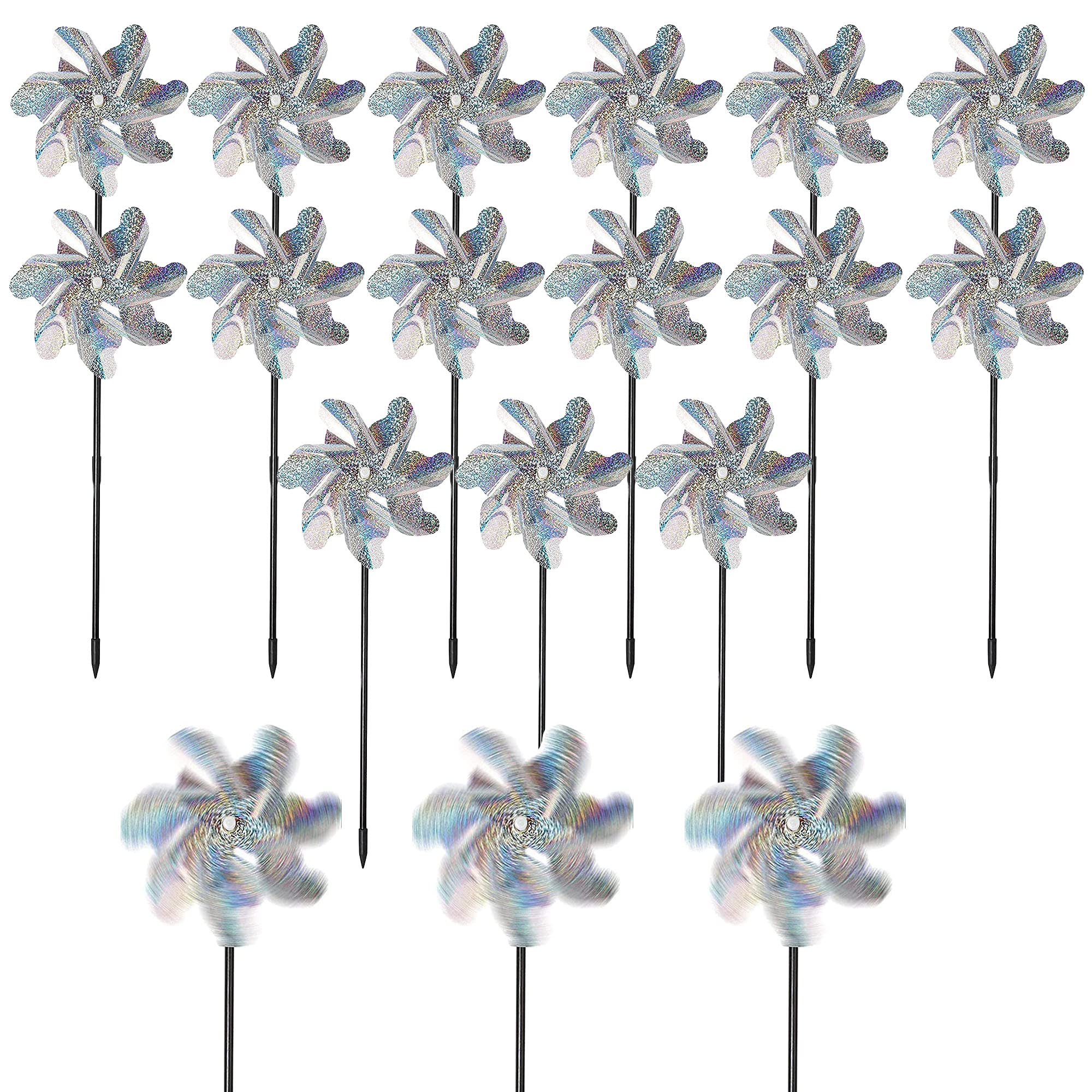 Allaozne 15 Pz Reflectante Molino de Viento, Reflectantes Repelentes de Pájaros, Repelente de Pájaros de Jardín para Protejan Flores y Jardines